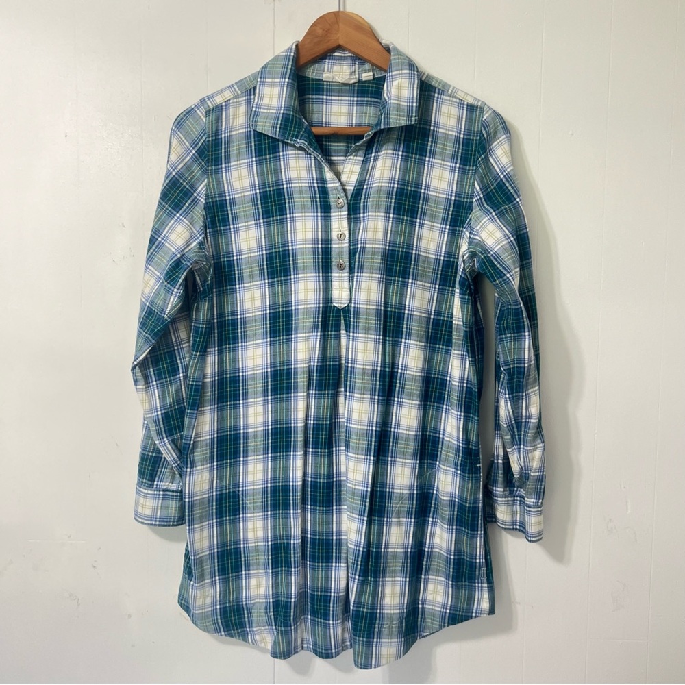 J.Jill Uncommon Threads Plaid Cotton Popover Tunic Pockets Basic Casual Size S
